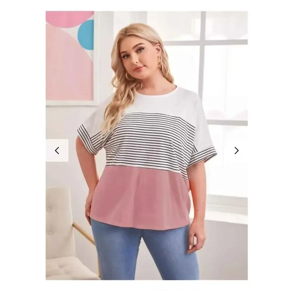 Plus Striped Colorblock Tee - Picture 2 of 6